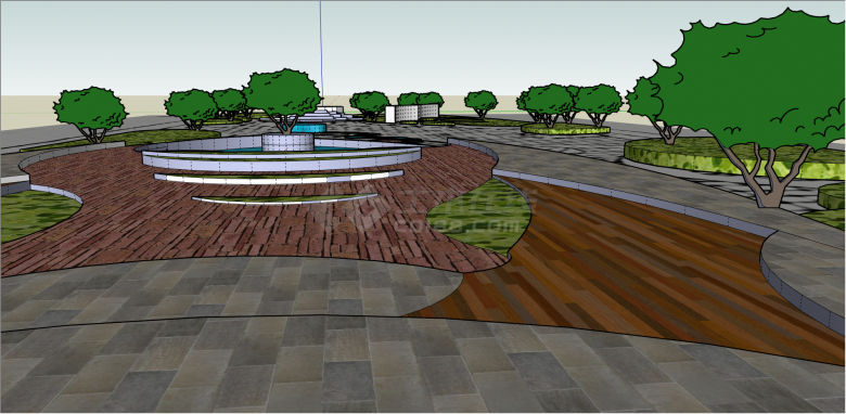 现代水系景观广场su模型-图一