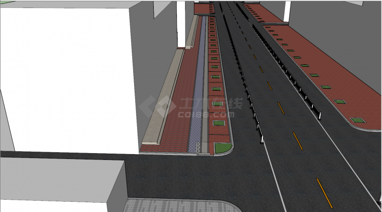 西安现代城市步行道su模型-图一