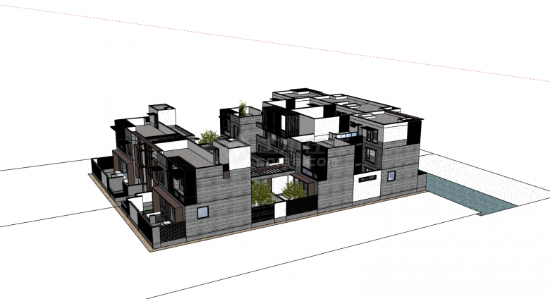 新中式户外建筑独栋别墅su模型-图二