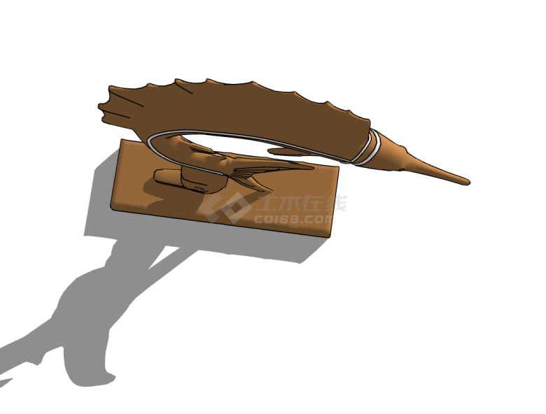 褐色尖嘴鱼现代鱼雕塑小品海洋生物SU模型-图一