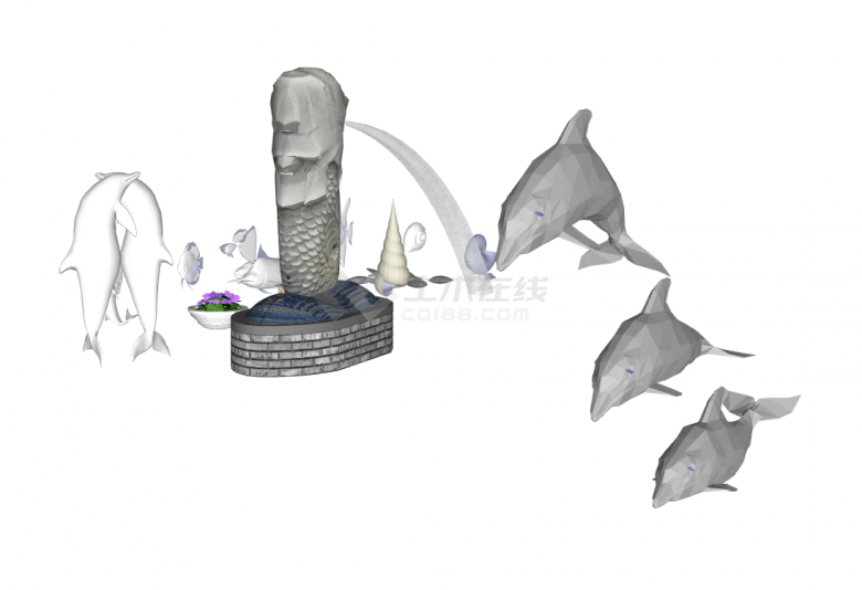 鱼跃龙门现代鱼雕塑小品海洋生物SU模型-图一