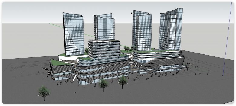 现代办公楼商业综合体SU模型-图二