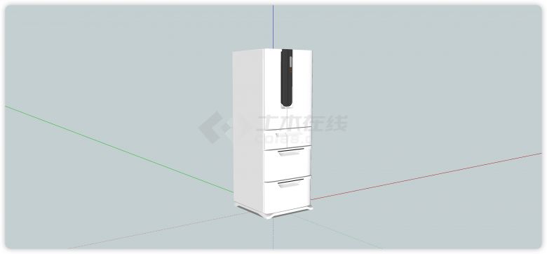 白色对开门抽屉冰箱厨房电器su模型-图二