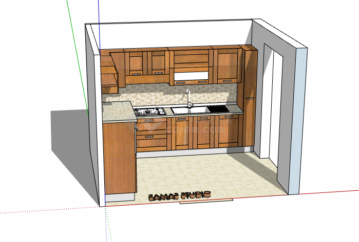 现代黄色柜子厨房su模型-图二