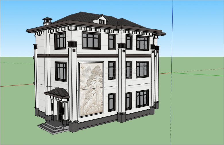 多层豪华新中式别墅su模型-图二