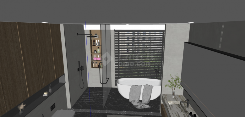 灰色墙的卫浴卫生间su模型-图二