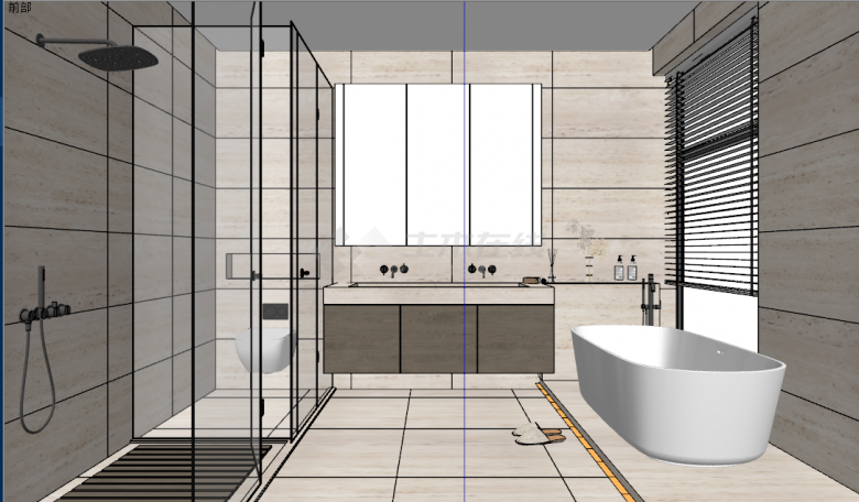 现代风格米色大理石浴缸卫生间su模型-图二