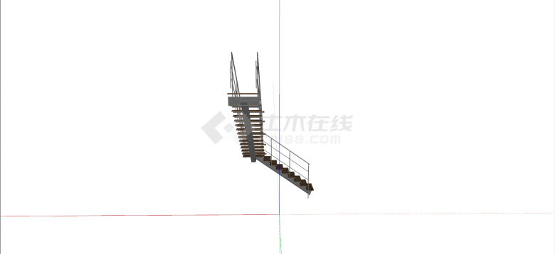 双跑折角悬挑式楼梯su模型-图二