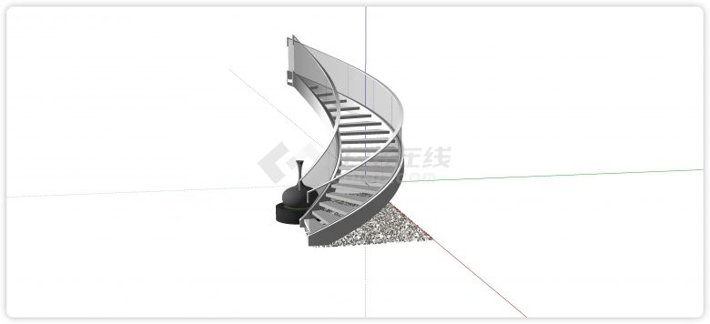 玻璃扶手旋转楼梯su模型-图二