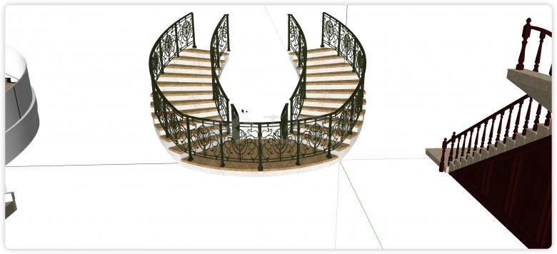 欧式复古铁质雕花楼梯su模型-图二