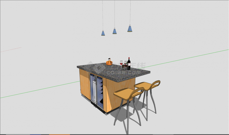一套精美的餐桌椅上面吊着一个简约的餐灯su模型-图二