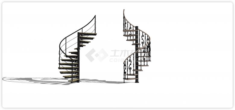 铁质雕花旋转楼梯构件五金su模型-图一