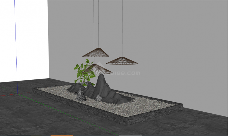 带有假山跟吊灯的室内造景su模型-图二