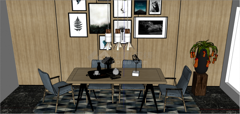 北欧木制餐桌椅组合su模型-图二