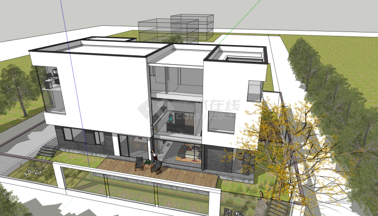 白色三层现代风格别墅su模型-图二