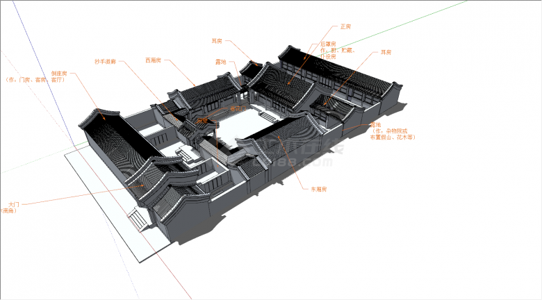 北京中式三进式四合院su模型-图一