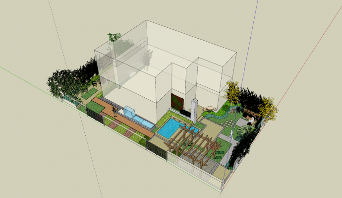 新中式带泳池庭院su模型_图1