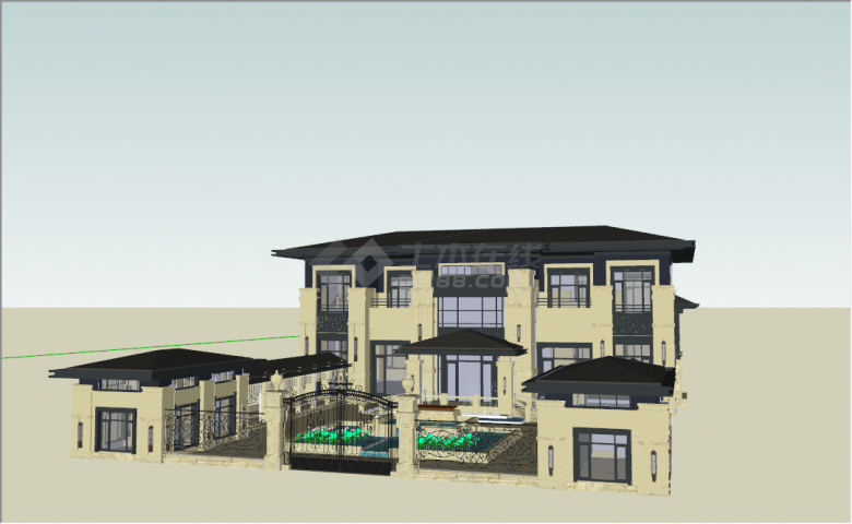 简欧大气黄色外立面独栋别墅su模型-图一
