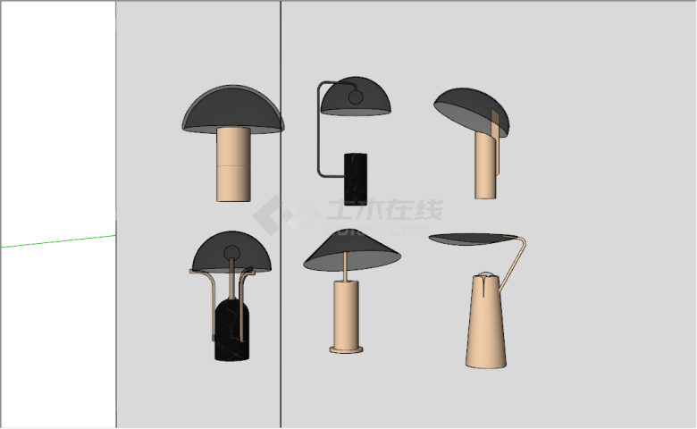 现代简约黑色蘑菇形状台灯组合su模型-图一