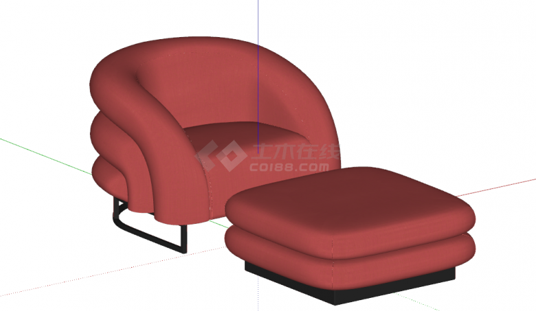 红褐色豪华带脚踏的超软超舒适的休闲椅 su模型-图一