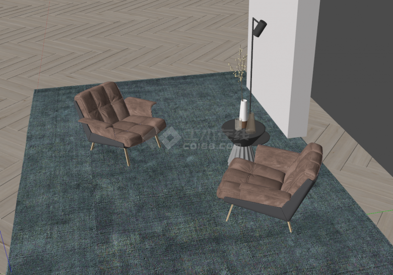 简易咖啡色带格子坐垫的休闲椅 su模型-图二