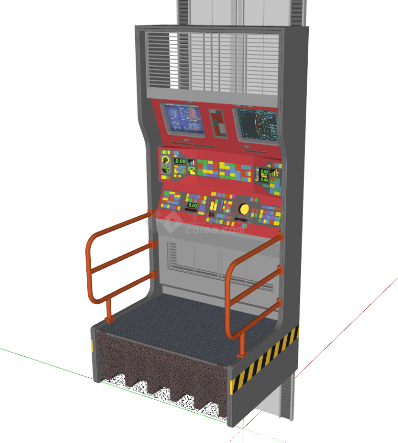 红色的简易装有电脑的监控室su模型-图二
