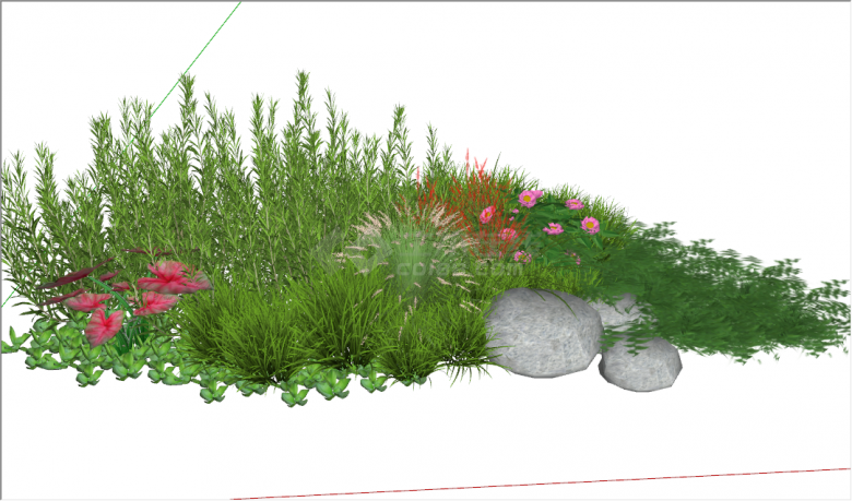 现代绿色红花草皮草坪地被su模型-图二