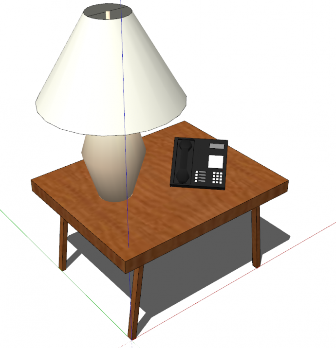 放有台灯和电话的实木茶几su模型_图1