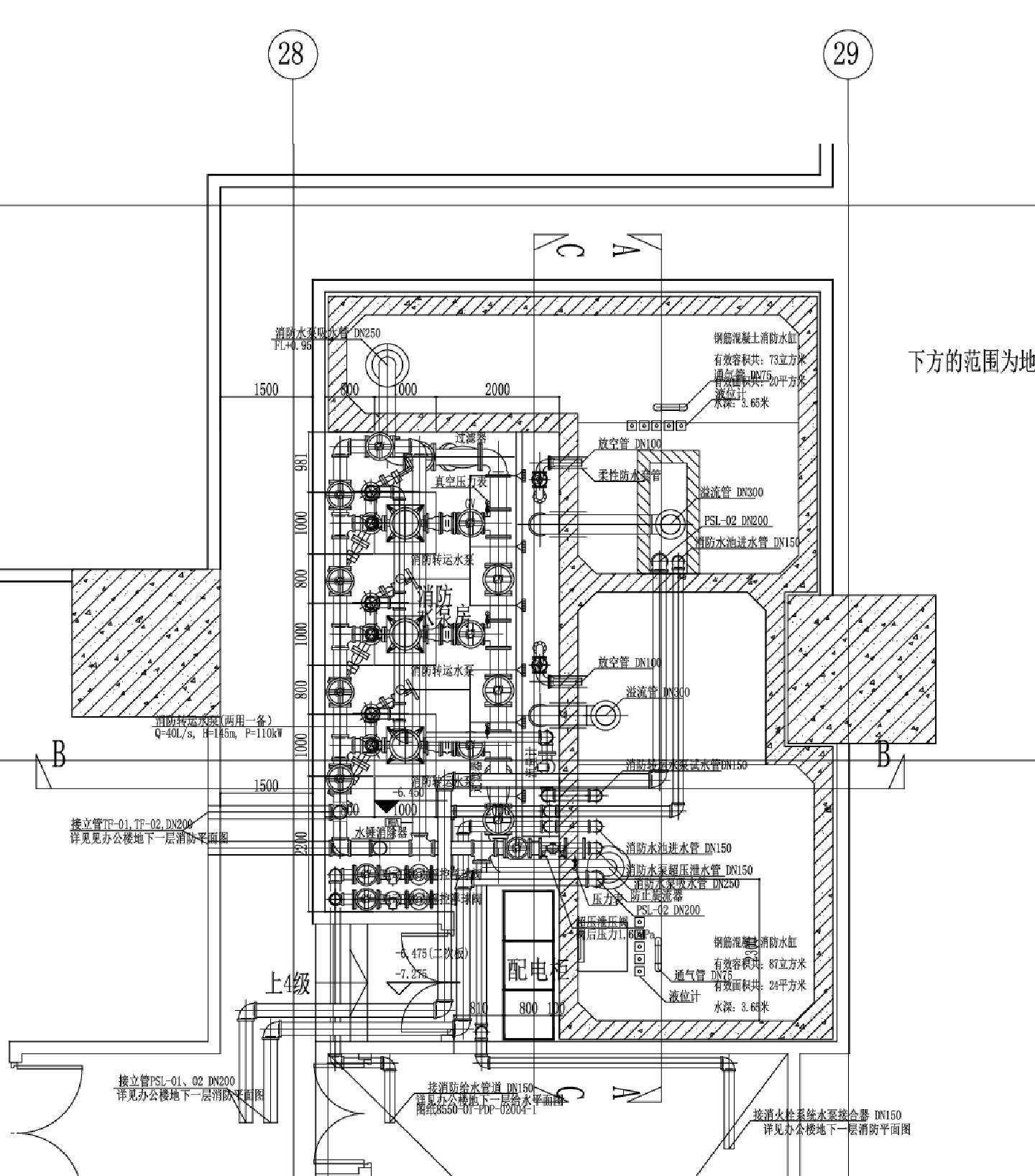 某某建筑消防水泵房平面布置图CAD图