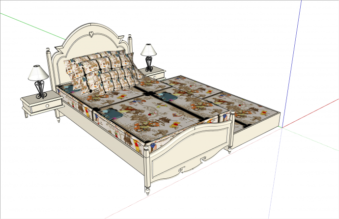 欧式立柱装饰木床及床头柜su模型_图1