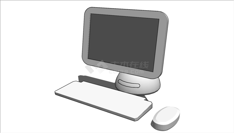 小型电脑显示屏白色su模型-图一