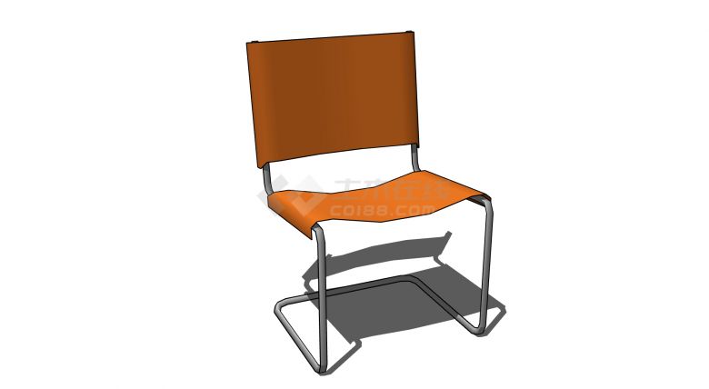 钢架橙色布垫休闲椅凳su模型-图一