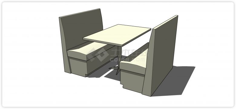 长方形桌面卡座靠背等椅su模型-图一