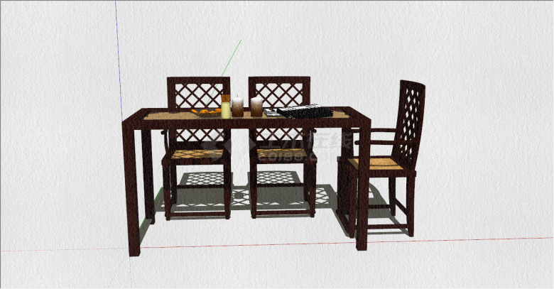传统中式玻璃桌面餐桌椅组合家具su模型-图二