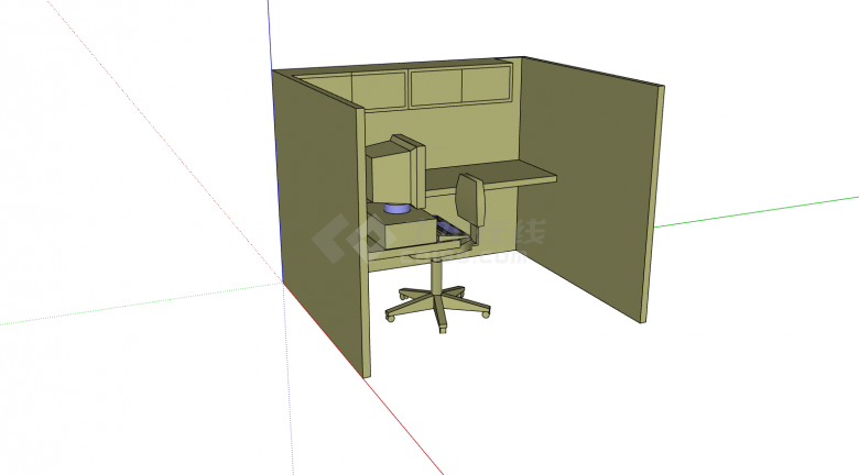 桌椅电脑桌带隔板su模型-图二