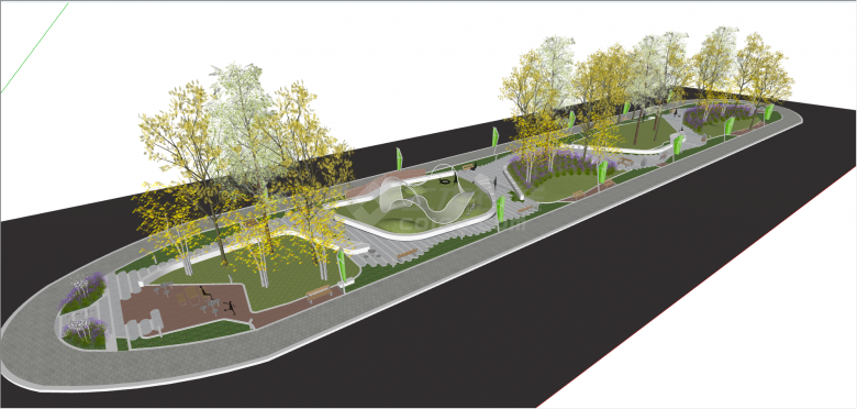 创意型带状线性公园su模型-图一