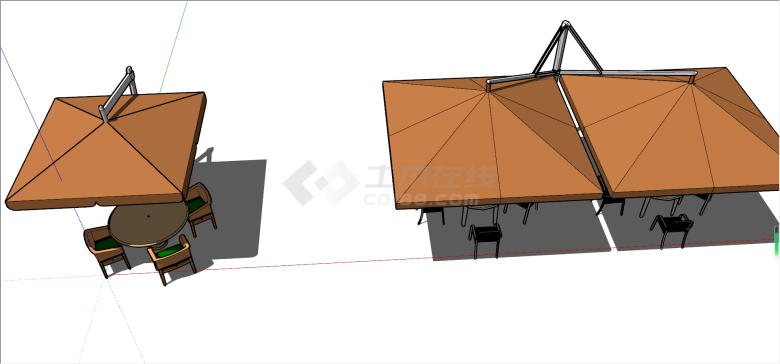 带遮阴棚的户外园椅su模型-图二