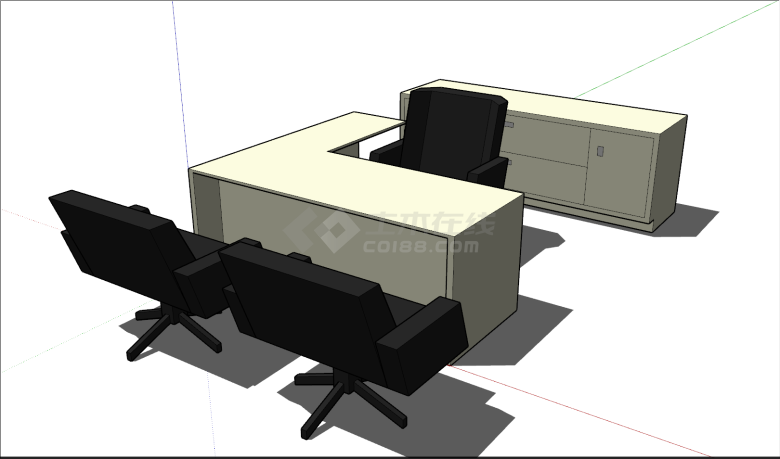 简易式带柜子桌椅组合su模型-图二