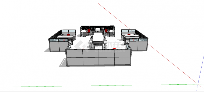 现代有公共聊天长桌式双人办公桌分布su模型-图二