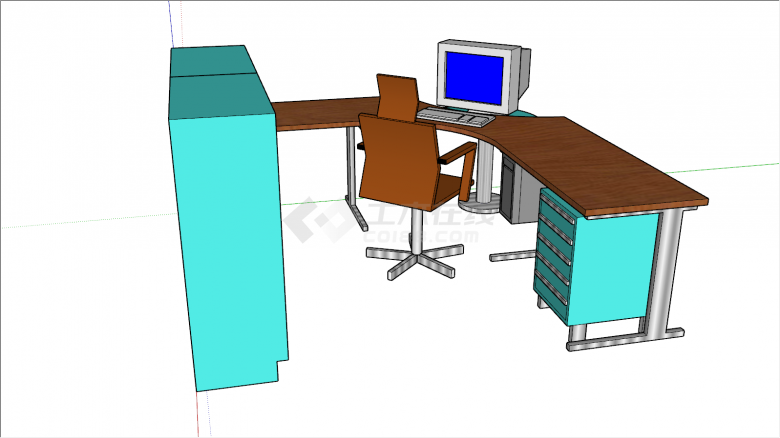 带电脑全套办公桌椅su模型-图二