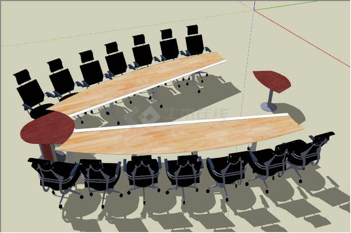 现代简约木质会议室桌椅组合su模型-图一