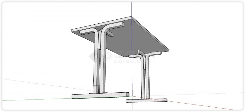 钢管结构桌脚长形实木桌面工作台su模型-图二