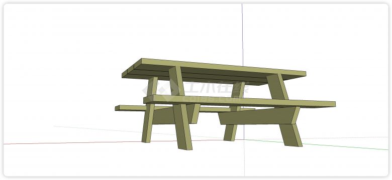 户外实木板凳桌子连体结构su模型-图二
