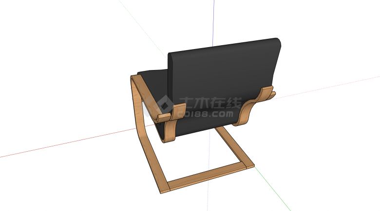 木支撑黑色坐垫悬空靠椅su模型-图二