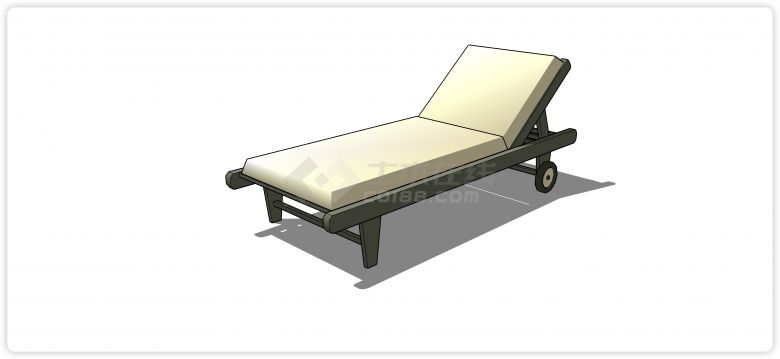 木制带轮子软靠垫躺椅躺床su模型-图一