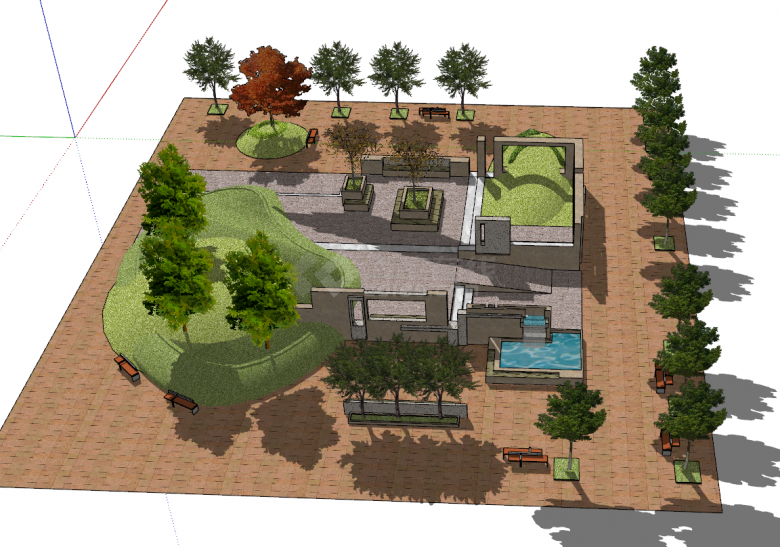 现代小型带花园的小广场su模型-图二