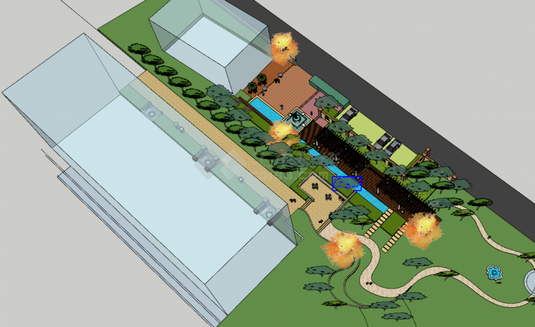现代大型园林广场公园设计su模型-图一