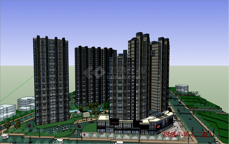 现代高层住宅小区su模型-图二