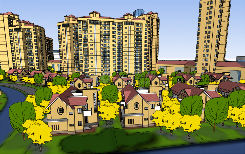美式高层和别墅群住宅小区su模型-图二