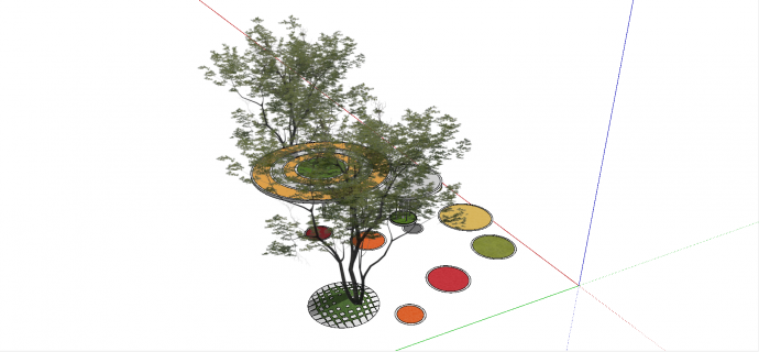  带盆景绿植式竖状圆桌样式树阵广场su模型_图1